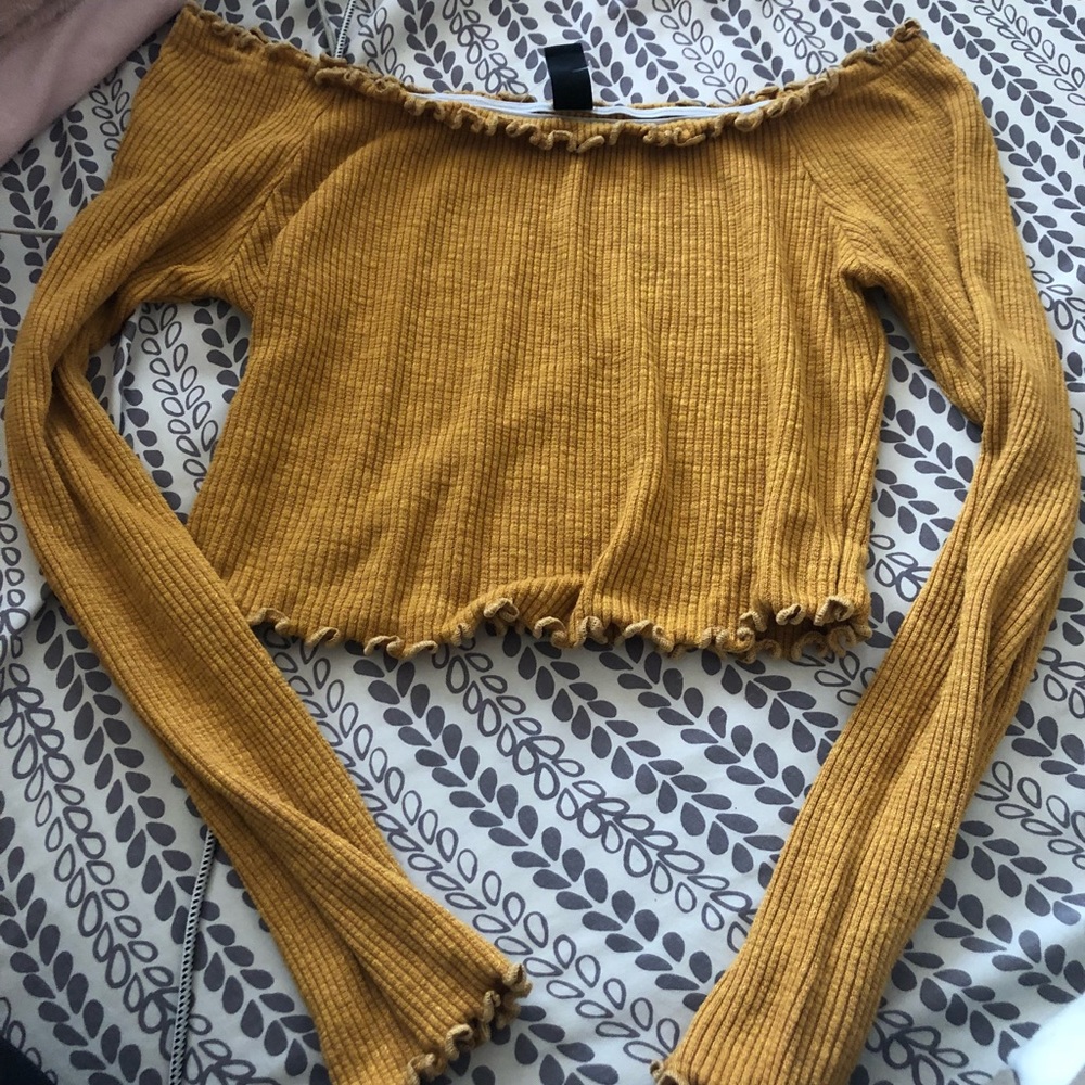 Off the shoulder mustard top